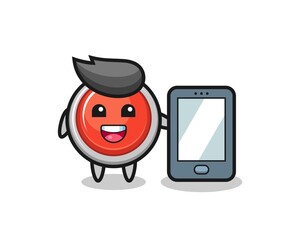 Poster - emergency panic button illustration cartoon holding a smartphone