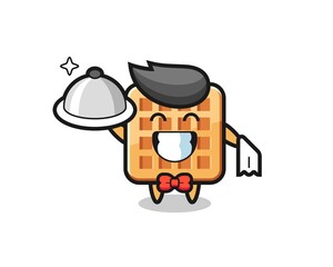 Poster - Character mascot of waffle as a waiters