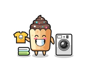 Canvas Print - Mascot cartoon of cupcake with washing machine