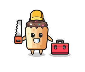 Sticker - Illustration of cupcake character as a woodworker