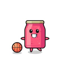 Sticker - Illustration of strawberry jam cartoon is playing basketball