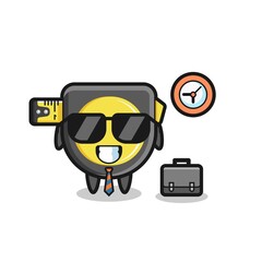 Cartoon mascot of tape measure as a businessman