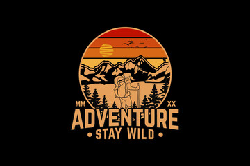 Wall Mural - Adventure stay wild, design silt retro style