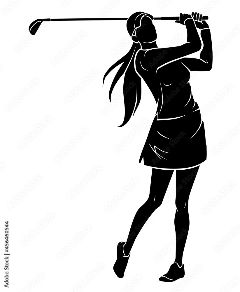 Female Golfer Silhouette, Swinging Golf Club Stock Vector | Adobe Stock, image size:823x1000