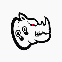 angry rhinoceros head logo concept. creative, animal, flat, line art and modern style. suitable for logo, icon, symbol and sign. such as e sports, sports, strong logo and t shirt design