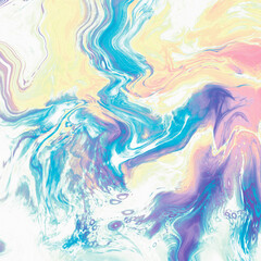 Wall Mural - yellow blue purple pastel rainbow holographic waves abstract holo light marble background