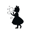 © Irina Angelic - Silhouette of girl blowing soap bubbles. Hand drawn vector clip art. Illustration for a children's book with fairy tales, postcards, interior poster