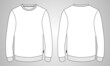 Slim fit Round neck Long sleeve Sweatshirt technical fashion Flats Sketches drawing vector template For men's. Apparel dress design mock up CAD illustration. Sweater fashion design isolated on white.