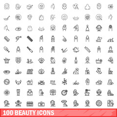 Canvas Print - 100 beauty icons set. Outline illustration of 100 beauty icons vector set isolated on white background