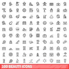 Poster - 100 beauty icons set. Outline illustration of 100 beauty icons vector set isolated on white background