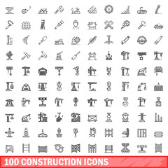Poster - 100 construction icons set. Outline illustration of 100 construction icons vector set isolated on white background