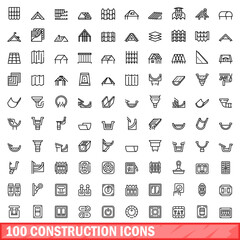 Poster - 100 construction icons set. Outline illustration of 100 construction icons vector set isolated on white background