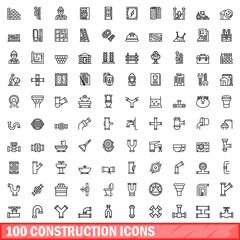 Poster - 100 construction icons set. Outline illustration of 100 construction icons vector set isolated on white background