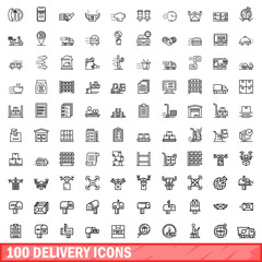 Poster - 100 delivery icons set. Outline illustration of 100 delivery icons vector set isolated on white background
