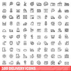 Poster - 100 delivery icons set. Outline illustration of 100 delivery icons vector set isolated on white background