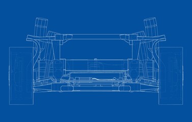 Poster - electric car chassis with battery. vector