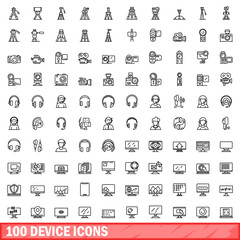 Poster - 100 device icons set. Outline illustration of 100 device icons vector set isolated on white background
