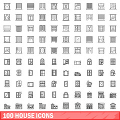 Poster - 100 house icons set. outline illustration of 100 house icons vector set isolated on white background