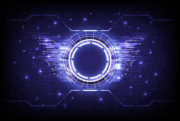 Wall Mural - Futuristic Sci-Fi glowing HUD circle element. Abstract hi-tech background. Hologram particle of head-up display interface. Virtual reality technology of computer cyber, machine, engineer and retro