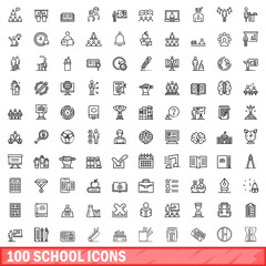 Poster - 100 school icons set. Outline illustration of 100 school icons vector set isolated on white background