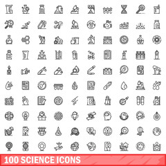 Wall Mural - 100 science icons set. Outline illustration of 100 science icons vector set isolated on white background