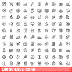 Poster - 100 science icons set. outline illustration of 100 science icons vector set isolated on white backgr