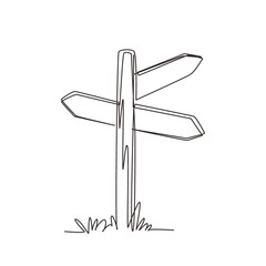 Poster - Continuous one line drawing wooden way direction sign. Vintage board on pole from brown hardwood for information message. Textured wooden sign board, direction arrows. Single line draw design vector