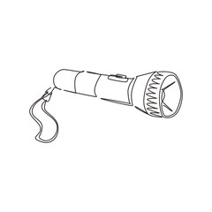 Poster - single one line drawing pocket flashlight. light source for individual use. luminous flux, beam focu