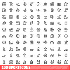Poster - 100 sport icons set. Outline illustration of 100 sport icons vector set isolated on white background