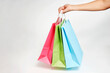 © Gecko Studio - Woman hand with shopping bags on white background