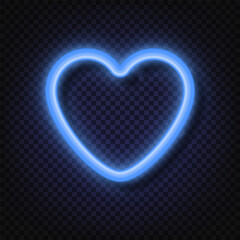 Poster - Neon blue heart sign. Neon light banners. Realistic glowing blue neon heart round frames isolated on transparent background. Shining and glowing effect. Plates with a place for inscriptions.