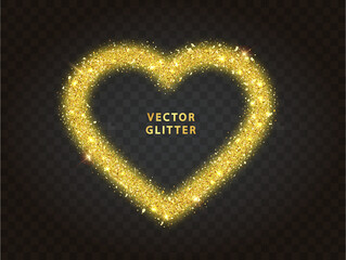 Wall Mural - gold glitter heart frame with sparkles on black background. valentine's day design template for card