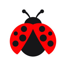 Ladybug Or Ladybird Vector Graphic Illustration, Isolated. Cute Simple Flat Design Of Black And Red Lady Beetle.