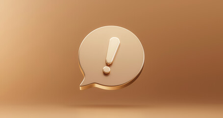 Fototapete - Gold important exclamation icon sign or attention caution mark illustration graphic element symbol on golden background with warning problem error update message button design concept. 3D rendering.