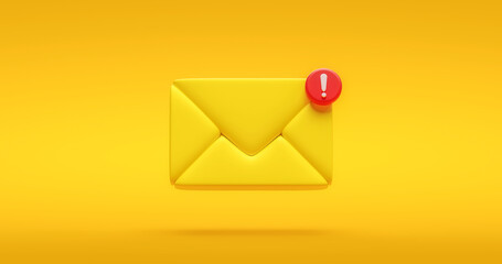 Fototapete - Yellow notification message icon symbol or new chat social internet communication contact sign and illustration bubble information on flat design background with simple media element. 3D rendering.