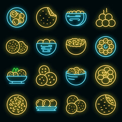 Wall Mural - Falafel icons set. Outline set of falafel vector icons neon color on black