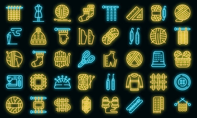 Poster - knitting icons set. outline set of knitting vector icons neon color on black