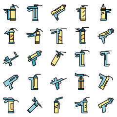 Poster - Silicone caulk gun icons set. Outline set of silicone caulk gun vector icons thin line color flat isolated on white