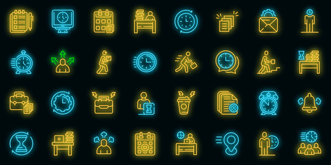 Poster - rush job icons set. outline set of rush job vector icons neon color on black
