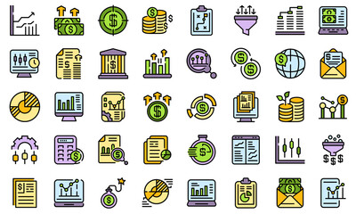 Sticker - Result money icons set. Outline set of result money vector icons thin line color flat isolated on white