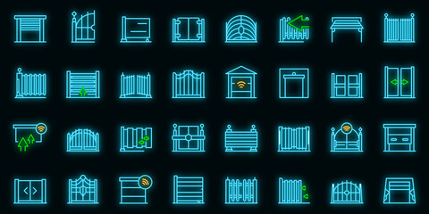 Poster - Automatic gate icon. Outline automatic gate vector icon neon color on black