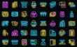 © ylivdesign - Digital printing icons set. Outline set of digital printing vector icons neon color on black