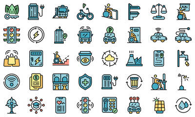 Poster - Accessible environment icons set. Outline set of Accessible environment vector icons thin line color flat isolated on white