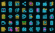 © ylivdesign - Social media marketing icons set. Outline set of social media marketing vector icons neon color on black