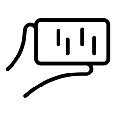 Poster - hand holding cellphone icon outline vector. phone device. hold smartphone