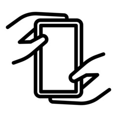 Poster - hand holding smartphone icon outline vector. touch phone. smart mobile