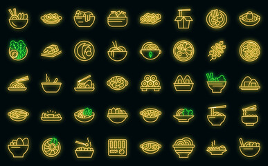 Poster - Korean cuisine icons set. Outline set of korean cuisine vector icons neon color on black