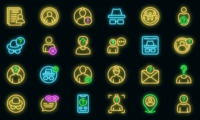 Poster - anonymous icons set. outline set of anonymous vector icons neon color on black
