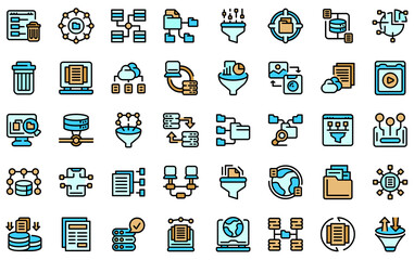 Poster - Content filter icons set. Outline set of content filter vector icons thin line color flat isolated on white
