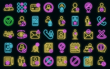 Wall Mural - Blacklist icons set. Outline set of blacklist vector icons neon color on black